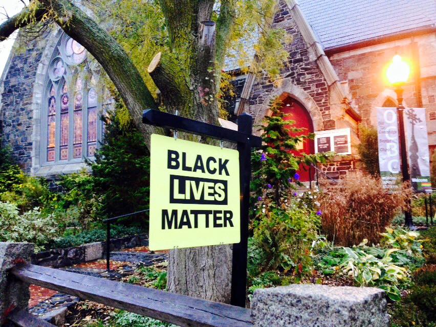 Black Lives Matter Sign at Old Cambridge Baptist Church in Harvard Square